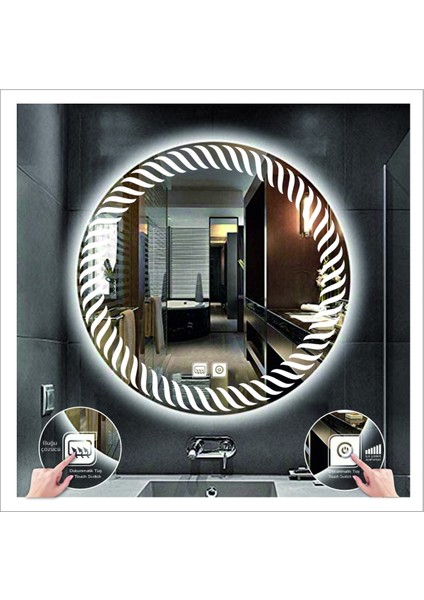 70 cm Günışığı Ledli Tasarım Kumlamalı Dokunmatik Tuşlu Buğu Önleyicili Banyo Aynası Makyaj Aynası fırsatları