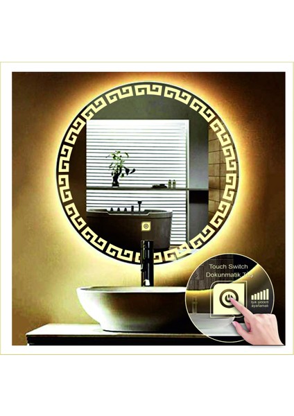 70 cm Beyaz Ledli Tasarım Kumlamalı Dokunmatik Tuşlu Banyo Aynası Makyaj Aynası Işıklı Ayna indirimleri