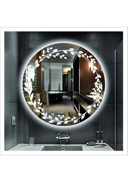 70 cm Günışığı Ledli Tasarım Kumlamalı Banyo Aynası Makyaj Aynası Işıklı Ayna