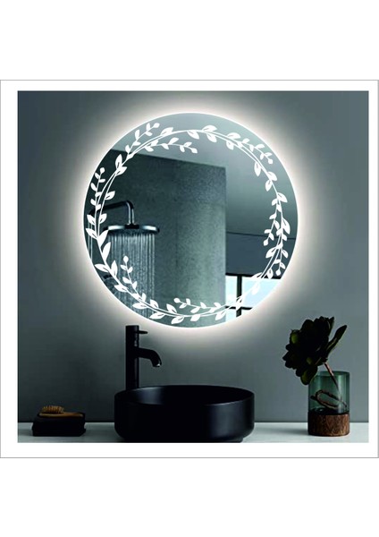 70 cm Günışığı Ledli Tasarım Kumlamalı Banyo Aynası Makyaj Aynası Işıklı Ayna