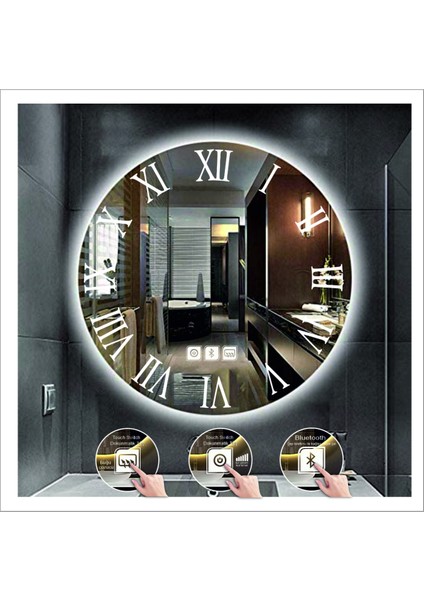 70 cm Beyaz Ledli Tasarım Kumlamalı Dokunmatik Bluetoothlu Buğu Önleyicili Banyo Aynası Makyaj Ayna