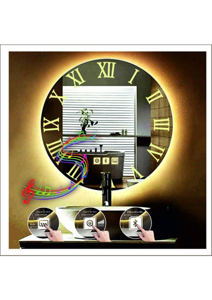 70 cm Beyaz Ledli Tasarım Kumlamalı Dokunmatik Bluetoothlu Buğu Önleyicili Banyo Aynası Makyaj Ayna fırsatları