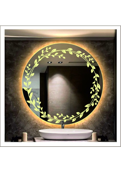 80 cm Günışığı Ledli Tasarım Kumlamalı Banyo Aynası Makyaj Aynası Işıklı Ayna