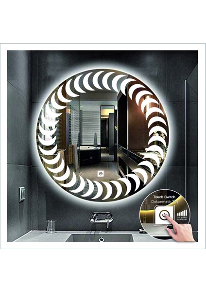 50 cm Günışığı Ledli Tasarım Kumlamalı Dokunmatik Tuşlu Banyo Aynası Makyaj Aynası Işıklı Ayna