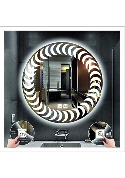 90 cm Günışığı Ledli Tasarım Kumlamalı Dokunmatik Tuşlu Buğu Önleyicili Banyo Aynası Makyaj Aynası fırsatları