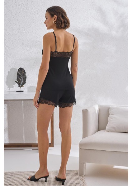 Kadın Ince Askı Siyah Şort Takım 1C3T5N73