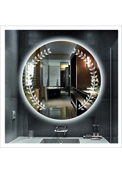 90 cm Beyaz Ledli Tasarım Kumlamalı Banyo Aynası Makyaj Aynası Işıklı Ayna