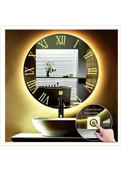 50 cm Günışığı Ledli Tasarım Kumlamalı Dokunmatik Tuşlu Banyo Aynası Makyaj Aynası Işıklı Ayna modelleri