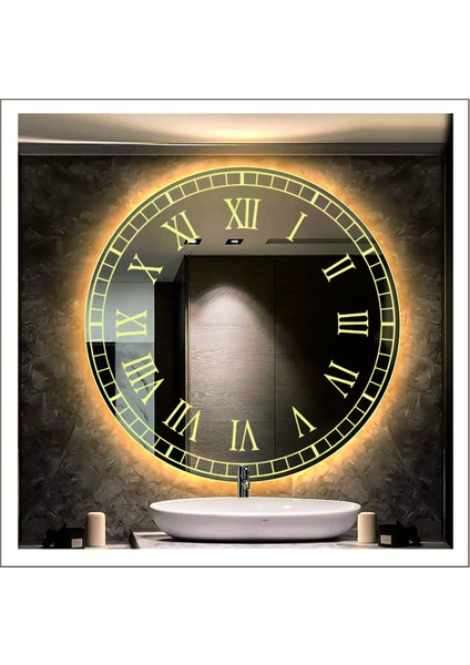50 cm Günışığı Ledli Tasarım Kumlamalı Banyo Aynası Makyaj Aynası Işıklı Ayna