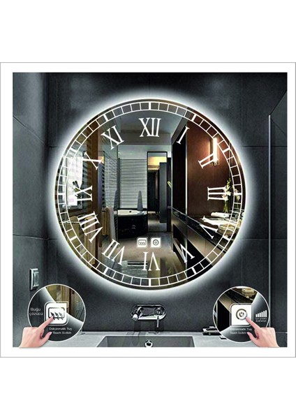 55 cm Günışığı Ledli Tasarım Kumlamalı Dokunmatik Tuşlu Buğu Önleyicili Banyo Aynası Makyaj Aynası fırsatları