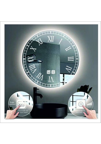 55 cm Günışığı Ledli Tasarım Kumlamalı Dokunmatik Tuşlu Buğu Önleyicili Banyo Aynası Makyaj Aynası indirimleri