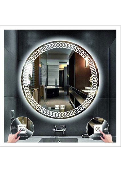 50 cm Günışığı Ledli Tasarım Kumlamalı Dokunmatik Tuşlu Buğu Önleyicili Banyo Aynası Makyaj Aynası fırsatları