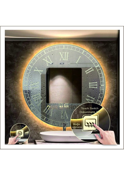 60 cm Beyaz Ledli Tasarım Kumlamalı Dokunmatik Tuşlu Buğu Önleyicili Banyo Aynası Makyaj Aynası fırsatları