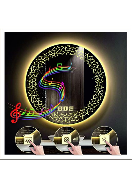 50 cm Beyaz Ledli Tasarım Kumlamalı Dokunmatik Bluetoothlu Buğu Önleyicili Banyo Aynası Makyaj Ayna modelleri