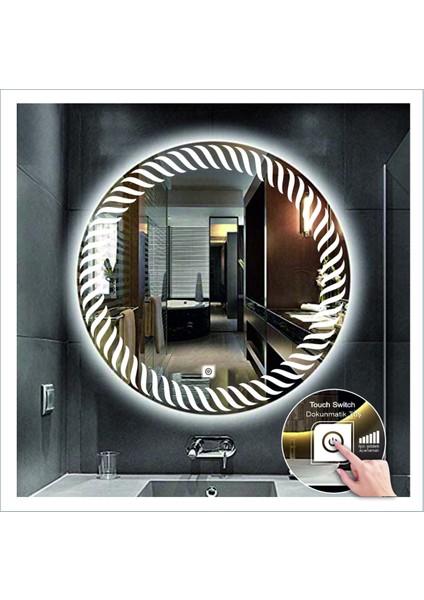 80 cm Günışığı Ledli Tasarım Kumlamalı Dokunmatik Tuşlu Banyo Aynası Makyaj Aynası Işıklı Ayna