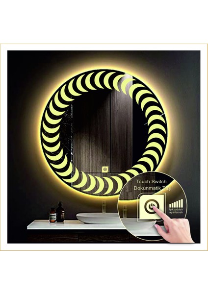 70 cm Beyaz Ledli Tasarım Kumlamalı Dokunmatik Tuşlu Banyo Aynası Makyaj Aynası Işıklı Ayna fırsatları