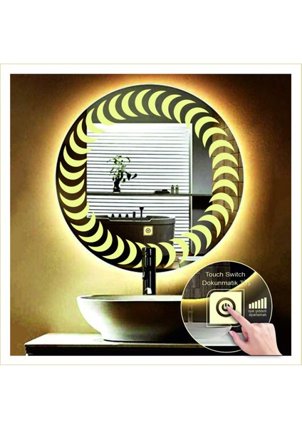 80 cm Günışığı Ledli Tasarım Kumlamalı Dokunmatik Tuşlu Banyo Aynası Makyaj Aynası Işıklı Ayna modelleri