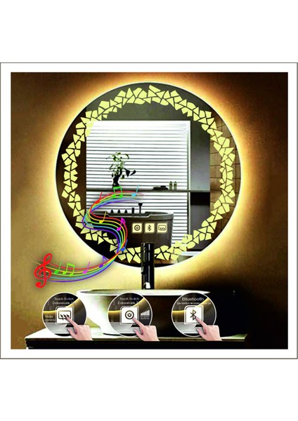 70 cm Beyaz Ledli Tasarım Kumlamalı Dokunmatik Bluetoothlu Buğu Önleyicili Banyo Aynası Makyaj Ayna modelleri