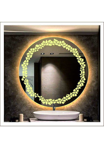50 cm Günışığı Ledli Tasarım Kumlamalı Banyo Aynası Makyaj Aynası Işıklı Ayna