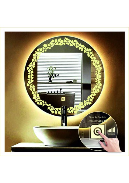 60 cm Günışığı Ledli Tasarım Kumlamalı Dokunmatik Tuşlu Banyo Aynası Makyaj Aynası Işıklı Ayna fiyatları