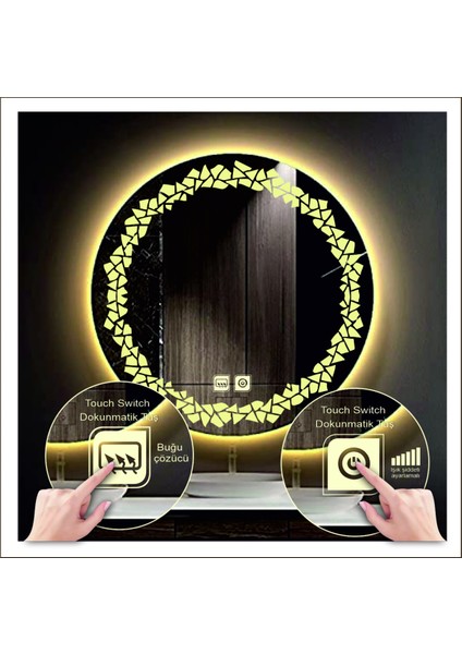 50 cm Beyaz Ledli Tasarım Kumlamalı Dokunmatik Tuşlu Buğu Önleyicili Banyo Aynası Makyaj Aynası indirimleri