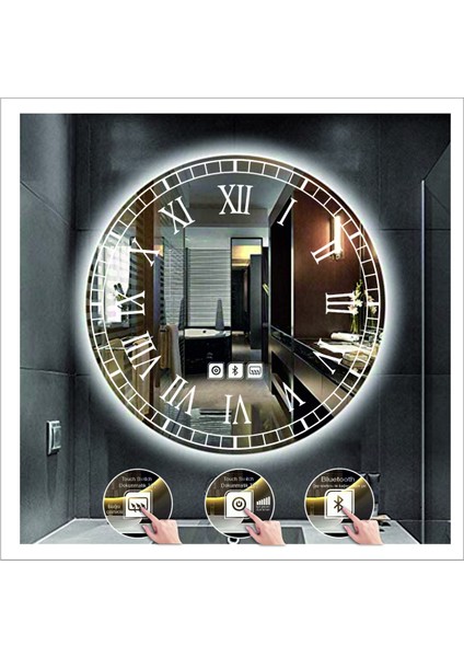 80 cm Günışığı Ledli Tasarım Kumlamalı Dokunmatik Bluetoothlu Buğu Önleyicili Makyaj Banyo Aynası fırsatları