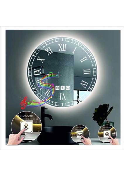 80 cm Günışığı Ledli Tasarım Kumlamalı Dokunmatik Bluetoothlu Buğu Önleyicili Makyaj Banyo Aynası indirimleri