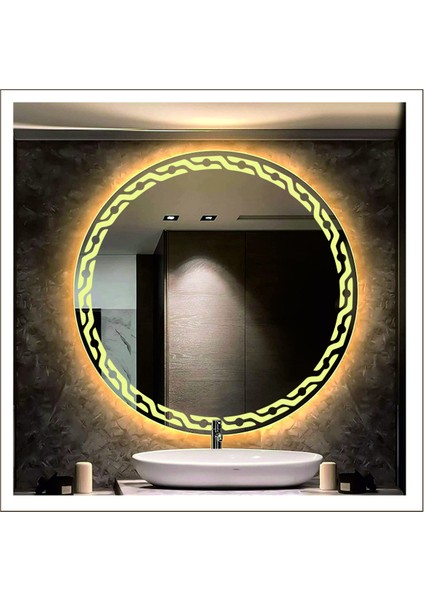 80 cm Günışığı Ledli Tasarım Kumlamalı Banyo Aynası Makyaj Aynası Işıklı Ayna