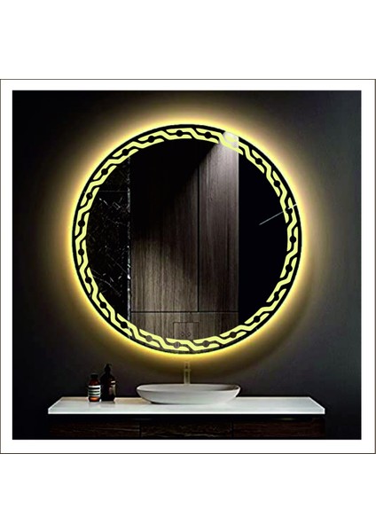 80 cm Günışığı Ledli Tasarım Kumlamalı Banyo Aynası Makyaj Aynası Işıklı Ayna