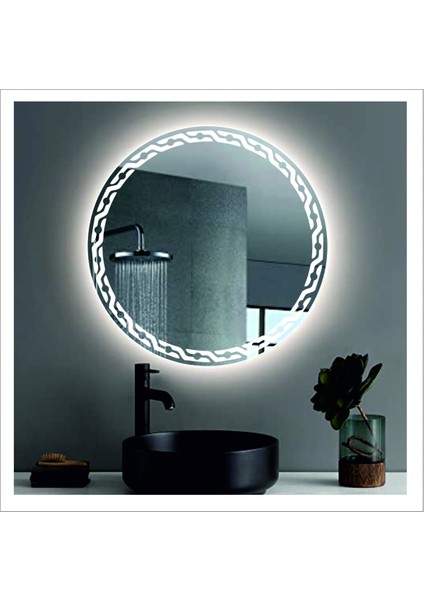 80 cm Günışığı Ledli Tasarım Kumlamalı Banyo Aynası Makyaj Aynası Işıklı Ayna