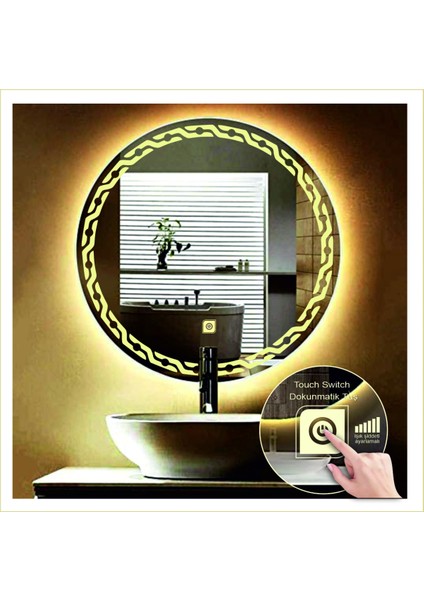 70 cm Günışığı Ledli Tasarım Kumlamalı Dokunmatik Tuşlu Banyo Aynası Makyaj Aynası Işıklı Ayna fiyatları