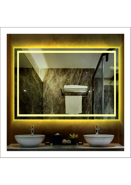 65X90 cm Günışığı Ledli Tasarım Kumlamalı Banyo Aynası Makyaj Aynası Işıklı Ayna