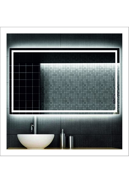 65X90 cm Günışığı Ledli Tasarım Kumlamalı Banyo Aynası Makyaj Aynası Işıklı Ayna