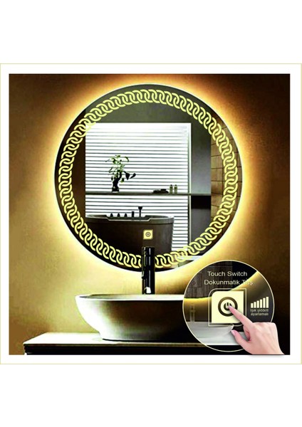 80 cm Günışığı Ledli Tasarım Kumlamalı Dokunmatik Tuşlu Banyo Aynası Makyaj Aynası Işıklı Ayna fiyatları