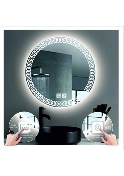 70 cm Günışığı Ledli Tasarım Kumlamalı Dokunmatik Tuşlu Buğu Önleyicili Banyo Aynası Makyaj Aynası indirimleri