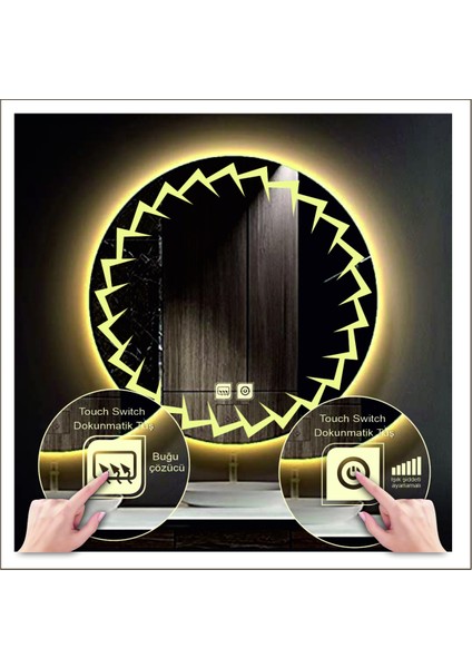 90 cm Günışığı Ledli Tasarım Kumlamalı Dokunmatik Tuşlu Buğu Önleyicili Banyo Aynası Makyaj Aynası modelleri