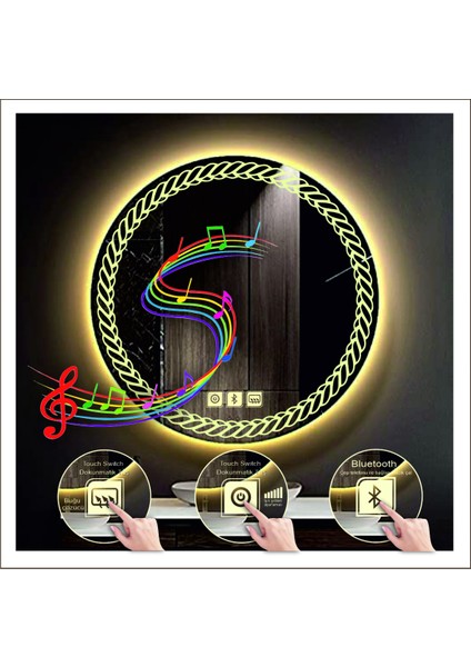 50 cm Beyaz Ledli Tasarım Kumlamalı Dokunmatik Bluetoothlu Buğu Önleyicili Banyo Aynası Makyaj Ayna indirimleri