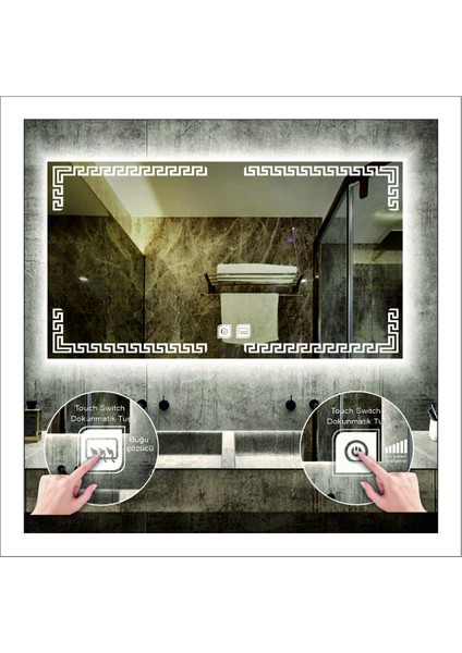 60X80 cm Günışığı Ledli Tasarım Kumlamalı Dokunmatik Tuşlu Buğu Önleyicili Banyo Aynası fiyatları