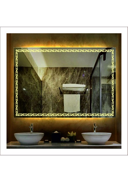 60X80 cm Günışığı Ledli Tasarım Kumlamalı Banyo Aynası Makyaj Aynası Işıklı Ayna