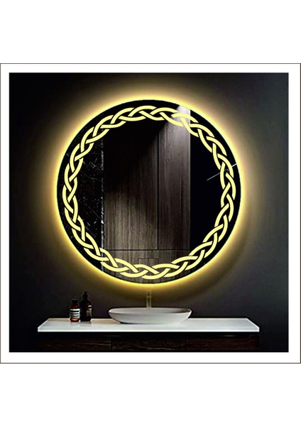 55 cm Günışığı Ledli Tasarım Kumlamalı Banyo Aynası Makyaj Aynası Işıklı Ayna