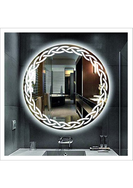 55 cm Günışığı Ledli Tasarım Kumlamalı Banyo Aynası Makyaj Aynası Işıklı Ayna