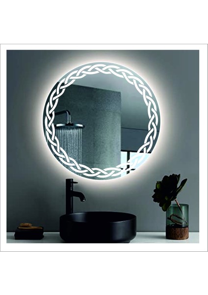 55 cm Günışığı Ledli Tasarım Kumlamalı Banyo Aynası Makyaj Aynası Işıklı Ayna