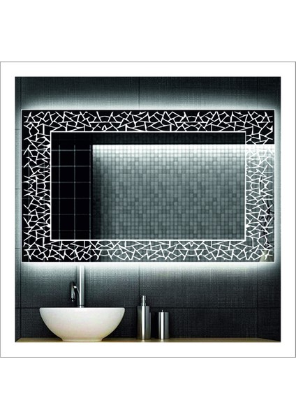 70X90 cm Beyaz Ledli Tasarım Kumlamalı Banyo Aynası Makyaj Aynası Işıklı Ayna fırsatları