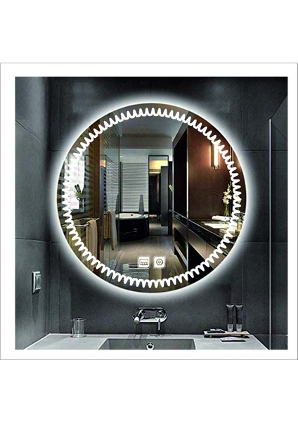 80 cm Günışığı Ledli Tasarım Kumlamalı Dokunmatik Tuşlu Buğu Önleyicili Banyo Aynası Makyaj Aynası