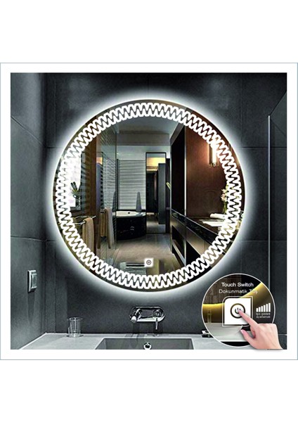 55 cm Günışığı Ledli Tasarım Kumlamalı Dokunmatik Tuşlu Banyo Aynası Makyaj Aynası Işıklı Ayna