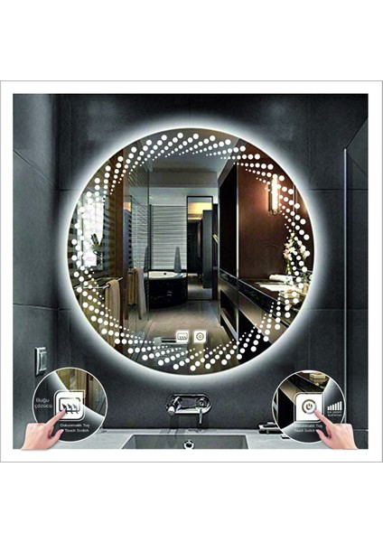 60 cm Günışığı Ledli Tasarım Kumlamalı Dokunmatik Tuşlu Buğu Önleyicili Banyo Aynası Makyaj Aynası fırsatları