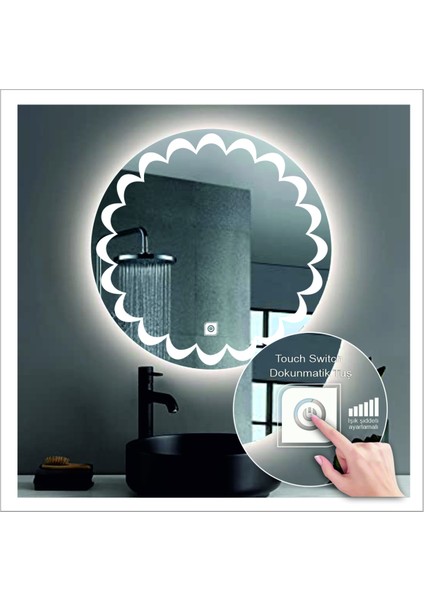 55 cm Günışığı Ledli Tasarım Kumlamalı Dokunmatik Tuşlu Banyo Aynası Makyaj Aynası Işıklı Ayna indirimleri