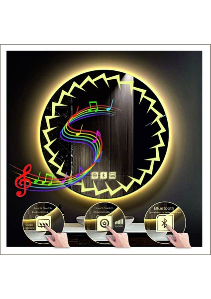 50 cm Günışığı Ledli Tasarım Kumlamalı Dokunmatik Bluetoothlu Buğu Önleyicili Makyaj Banyo Aynası modelleri