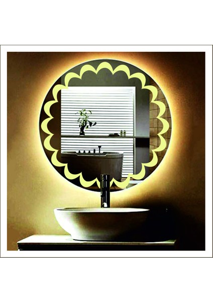 80 cm Günışığı Ledli Tasarım Kumlamalı Banyo Aynası Makyaj Aynası Işıklı Ayna