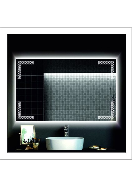 70X100 cm Günışığı Ledli Tasarım Kumlamalı Banyo Aynası Makyaj Aynası Işıklı Ayna indirimleri